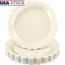 Ivory Disposable Paper Plates Scalloped Elegant Design Party Supplies 30 Count