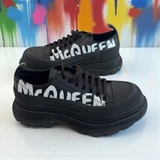 $750 Alexander McQueen Men's Black Leather Lace-Up Sneaker Shoes Size 46