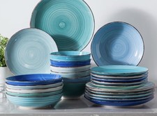 24 piece Dinner Set Blue Hand painted. Dinner Set for 6 People. 