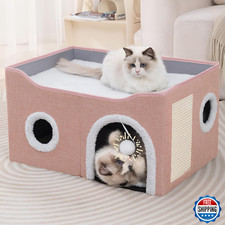 Loyareal Cat Houses for Indoor Cats - Large Cat Bed Cave with Scratch Pad and Fl