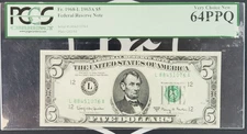 Series 1963A $5 Federal Reserve Note (fr. 1968-L) PCGS Graded 64 PPQ