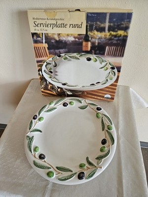 Servierplatte rund 32,5cm Mediterranes Keramikgeschirr handbemalt Tiriiduzzi