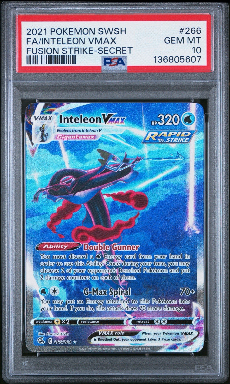 Inteleon VMAX (Alternate Art Secret) 266/264 Swsh08: Fusion Strike Holo PSA 10