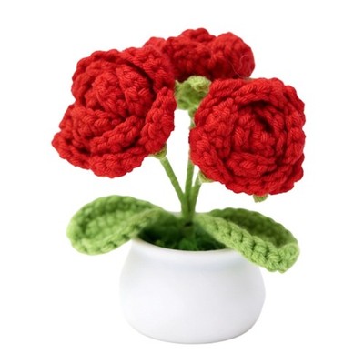 Crochet Flowers Potted Plant Knitting Crochet Rose Flowers Valentines Day Gift
