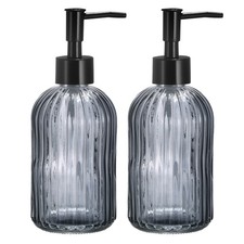 13.5Oz Glass Dish Hand Soap Dispensers with Pump for Bathroom 2Pcs Gray