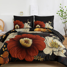 Black Floral Comforter Set King Size 7 Pieces Bed in a Bag Flower Bedding Sets L