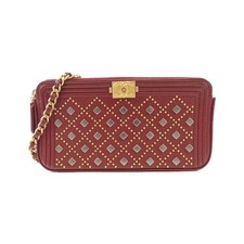 Chanel Boy Chanel Goatskin Chain Wallet Women Brown One Size