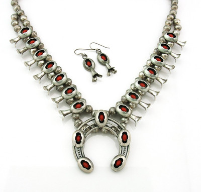 Navajo Necklace Set 925 Sterling Sterling Silver Natural Coral Vintage Signed LG