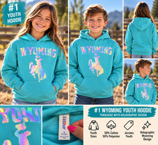 Wyoming Cowboys Youth Hoodie Small Turquoise Holographic Bucking Horse NEW