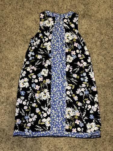 J Jill Shirt Dress Casual Boho Pleated Front Pockets Floral Blue Black Vacay S - Picture 2 of 9