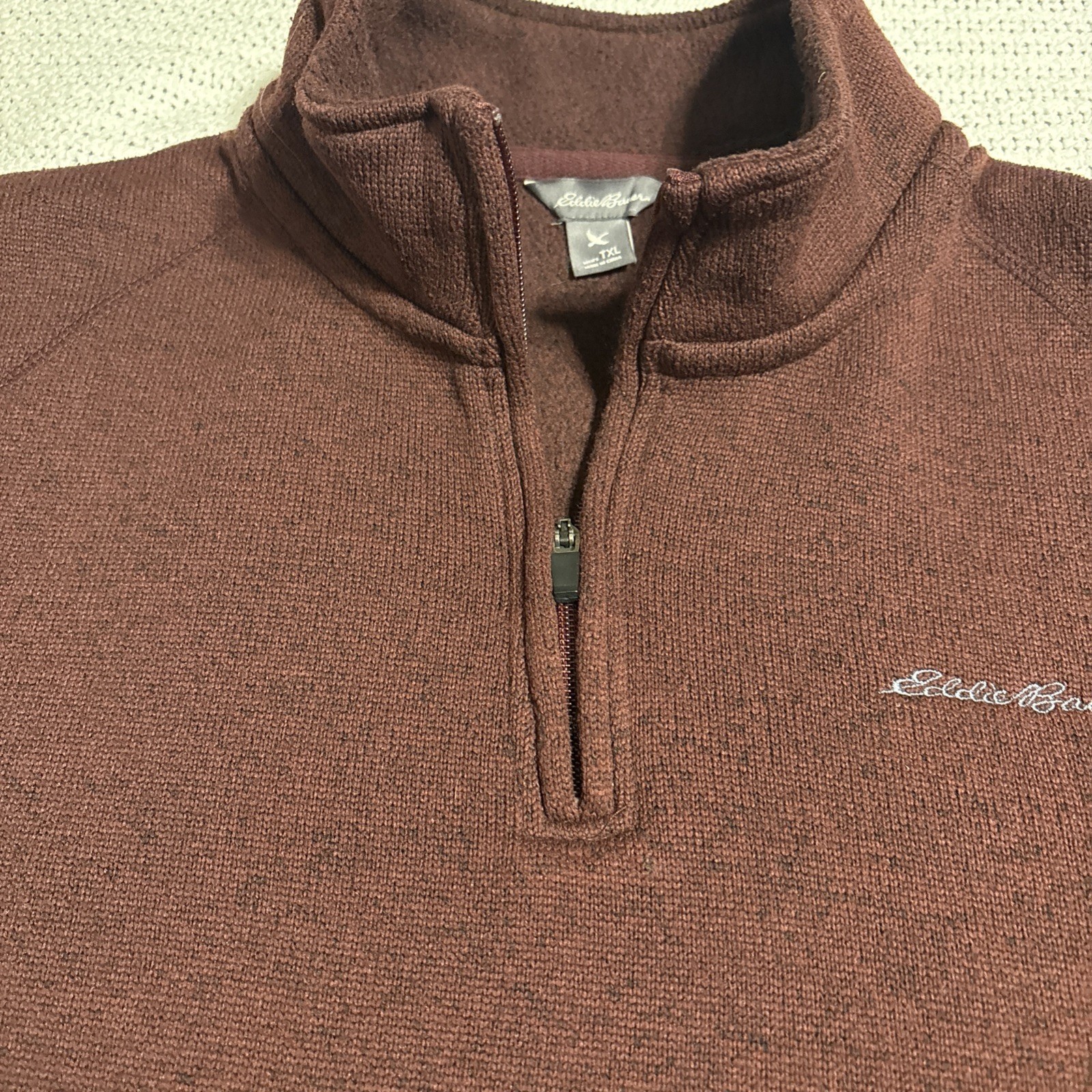 Eddie Bauer Pullover Sweatshirt Men’s TXL TALL Quarter Zip Maroon Long Sleeve image 4