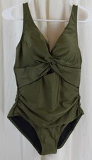 DKNY Women's Twist Front Keyhole One Piece Swimsuit Green Size Medium