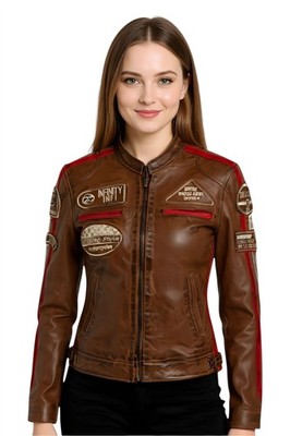 Infinity Leather Damen Jacke Biker Optik aus Lamm Nappa Leder Beige