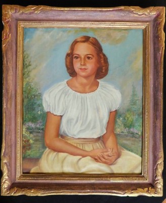 1940's 50's Portrait Oil Painting Of Young Lady NEO CLASSICAL GOLD FRAME 30 x 25
