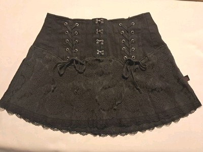 1990s DAANG GOODMAN Black TRIPP NYC Mini Lace Up Skirt w/ ties  Front RN # 66458