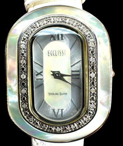 Ecclissi Watch NWOT Ladies Oval Sterling Silver Diamond MOP White Leather Quartz - Picture 4 of 8