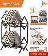 2-Tier Vinyl Record Storage Rack Holder Metal Organizer for Albums and Books