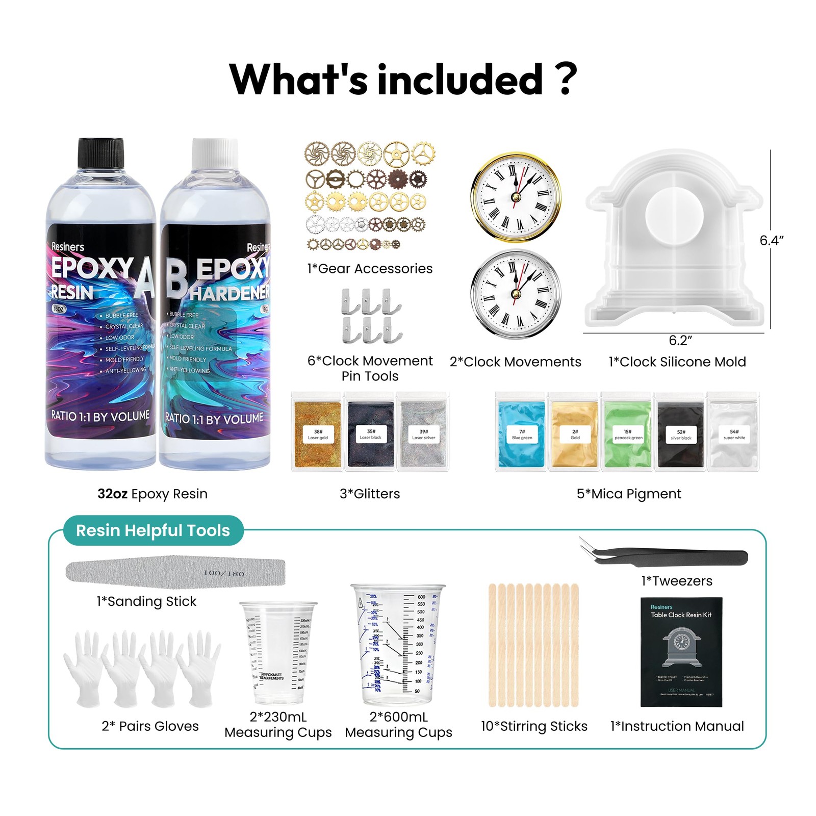 Resun Clock Resiners 32oz Epoxy Resin Clock Making Kit For Resin DIY Craft R-271E ...
