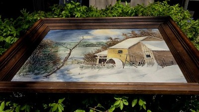 Winter Scene The Old Mill 20x16'' Oil On Board Signed M Versch May1, 1977