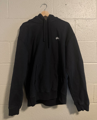 Stüssy Men s Black Pullover Hoodie Logo Front Pigment Dyed Size XL