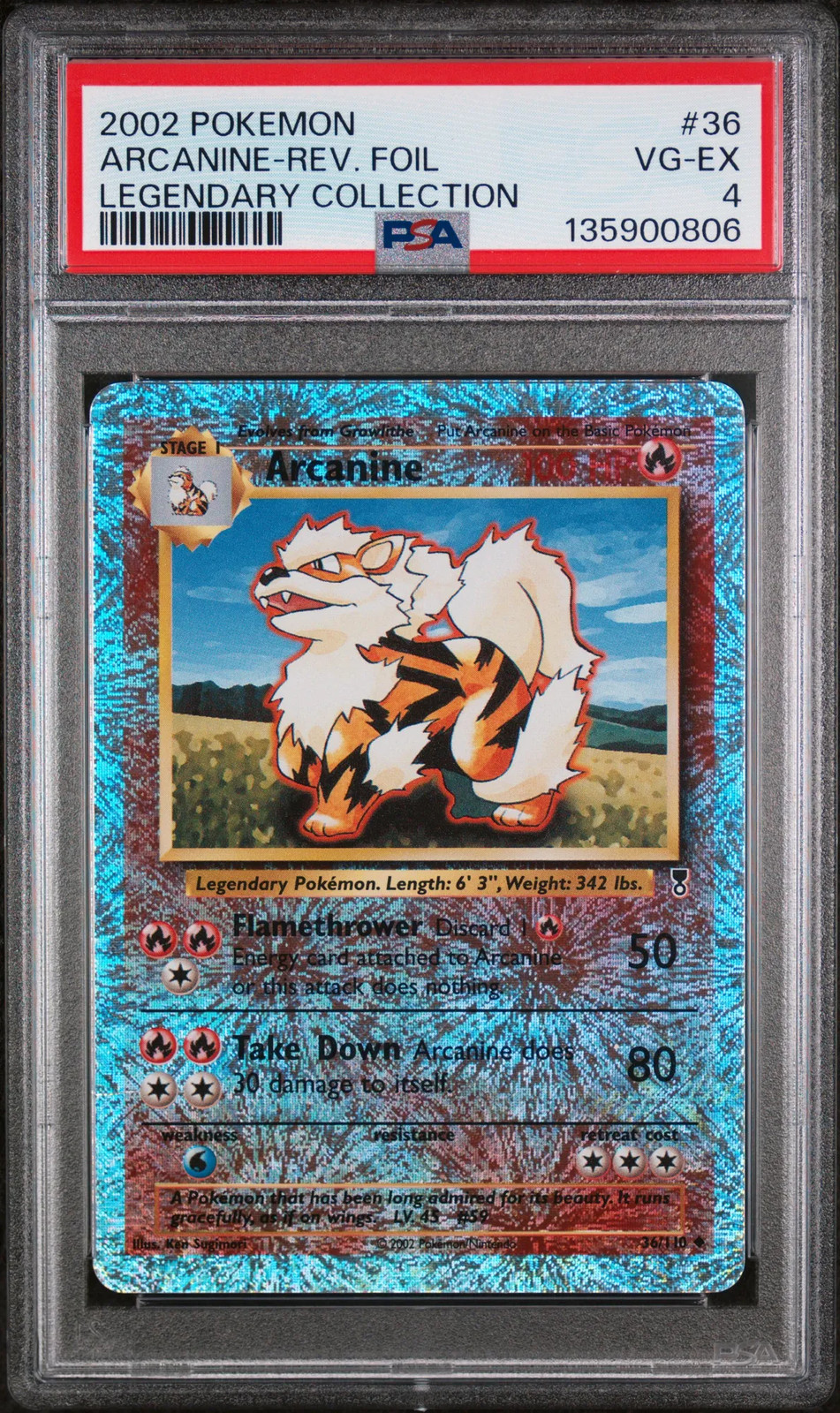 Arcanine Reverse Holo #36 2002 Pokemon Legendary Coll. PSA 4