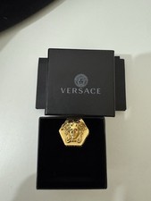Versace Gold Tone Medusa Signet Ring Hexagon with Box