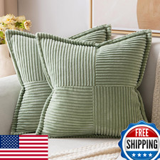 MIULEE 16x16 vert sauge boho velours côtelé jet taie d'oreiller lot de 2 accents