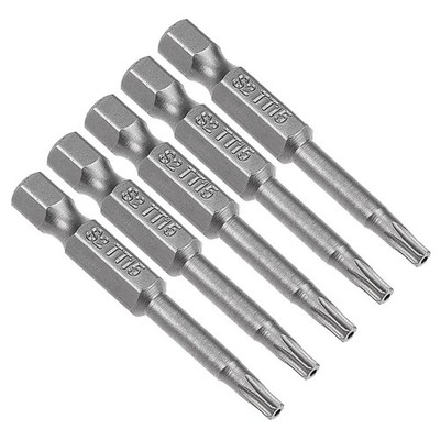5 Pcs 1/4'' Hex Shank T15 Magnetic Security Torx Screwdriver Bits 50mm Length