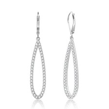 Sterling Silver Teardrop Dangle Earrings for Women Cubic Zirconia Leverback G...