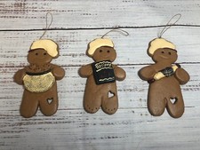 3 VINTAGE GINGERBREAD MAN COOKIE CHRISTMAS ORNAMENT 5.25" TALL MADE IN USA RARE