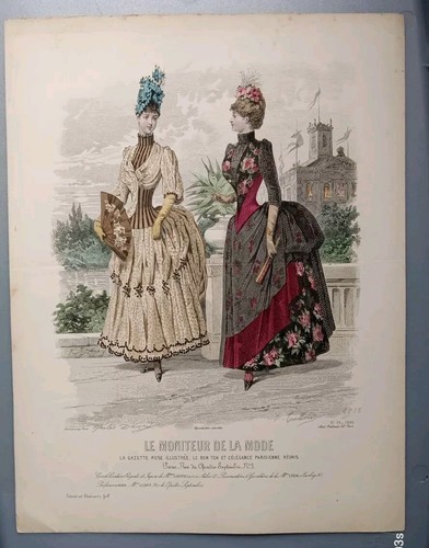 Französischer Modedruck "Le Moniteur DE LA Mode" 1895 original handkoloriert, signiert - Bild 1 von 2