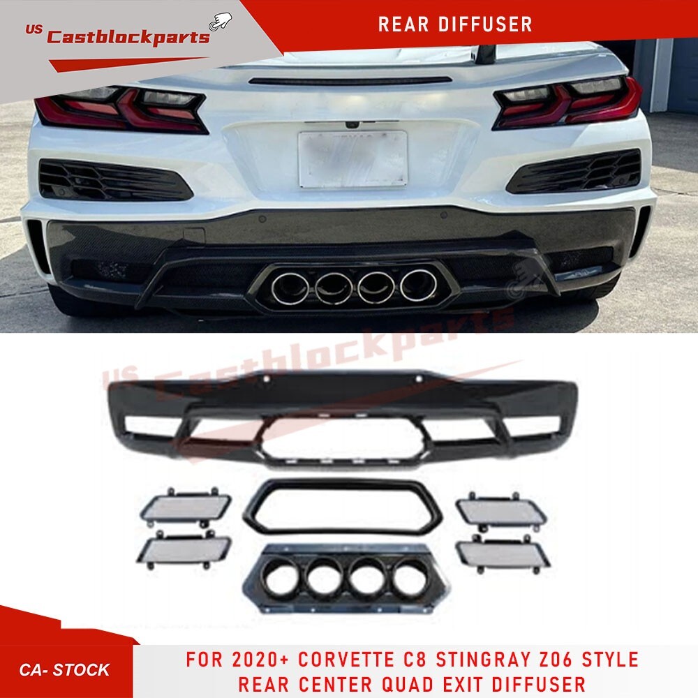For 2020+ Corvette C8 Stingray Z06 Style Rear Center Quad Diffuser With ...