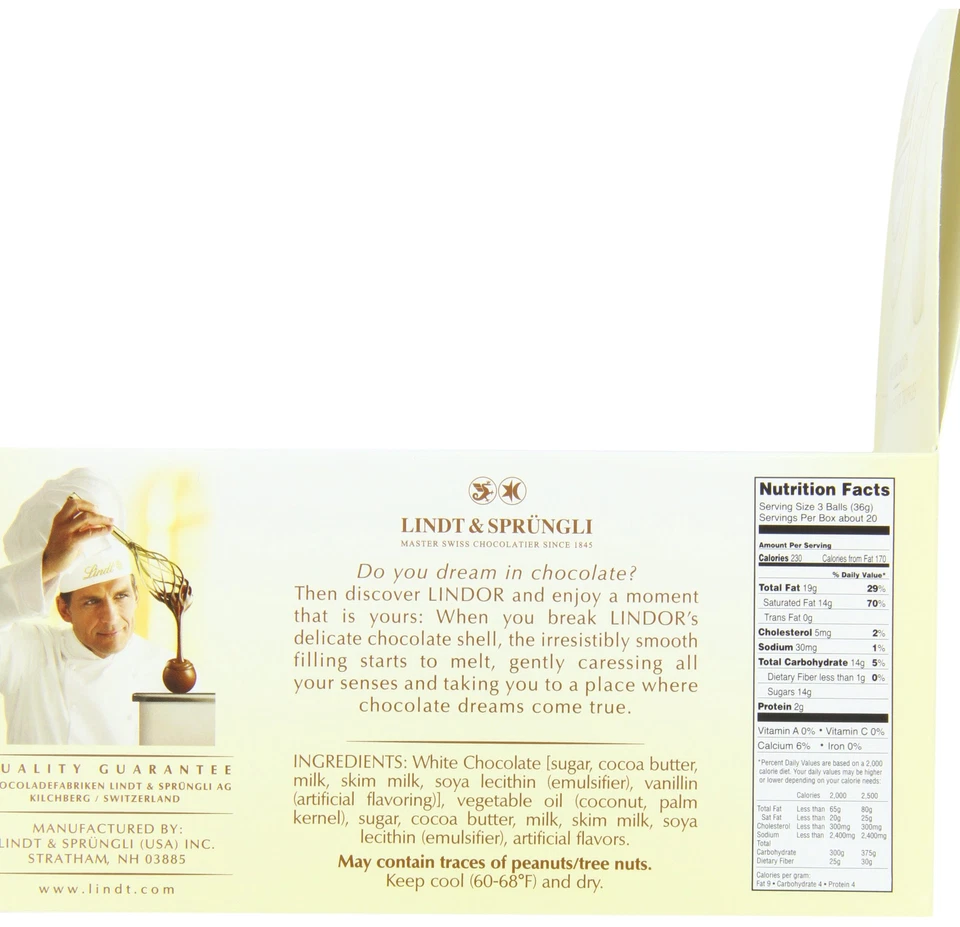 Lindt LINDOR белый шоколад трюфели кошерный 60 штук коробка 25,4 унц - Изображение 2 из 4