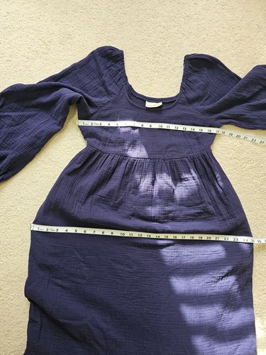 Universal Thread Navy Gauze Cotton Balloon Long Sleeve Tiered Maxi Dress Sz. XS - Picture 17 of 24