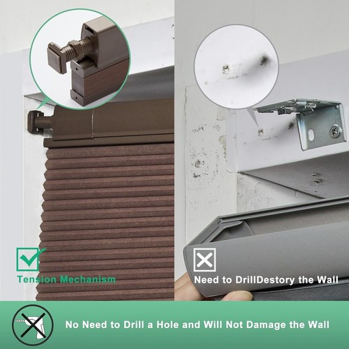 No Drill Top Down Light Filtering Brown Cellular Shade Cordless Honeycomb Blinds - Picture 6 of 16