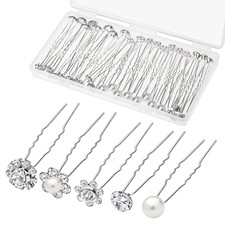 40 Pack Wedding Pearl Hair Pins for Bridal, Silver Pearl Rhinestone Hair Pins