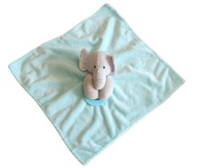 Forever Green Blue Elephant Lovey Security Blanket Teething Ring Satin  Velour