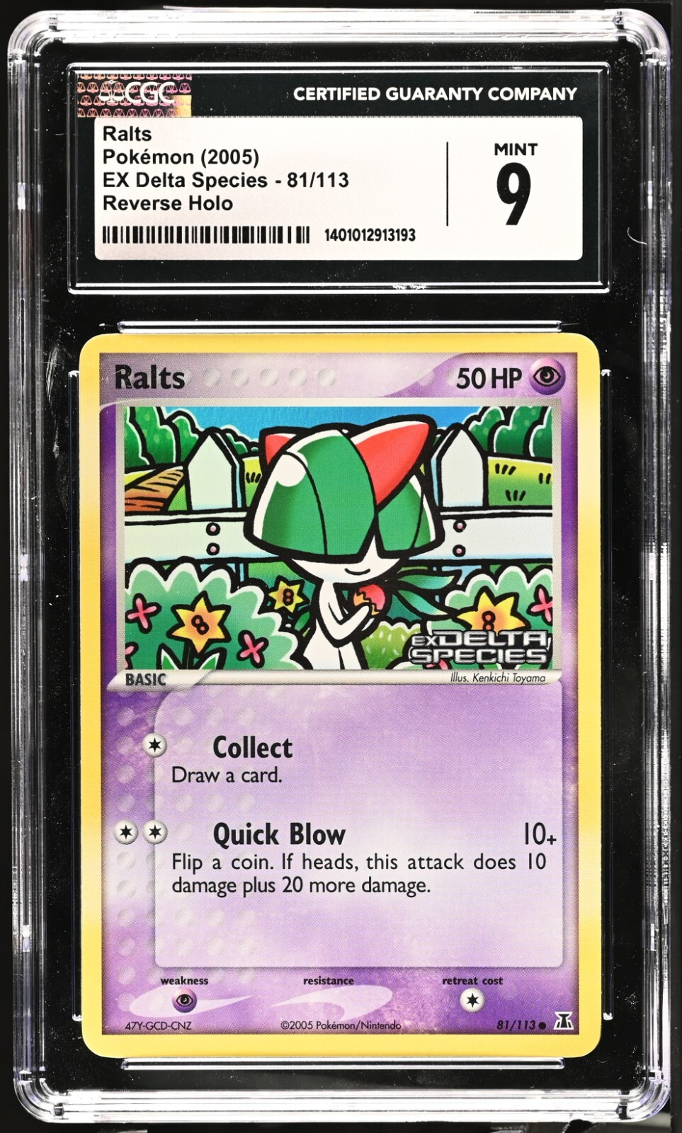 CGC Graded 9 Mint Ralts 81/113 Ex Delta Species  Reverse Holo Pokemon Card