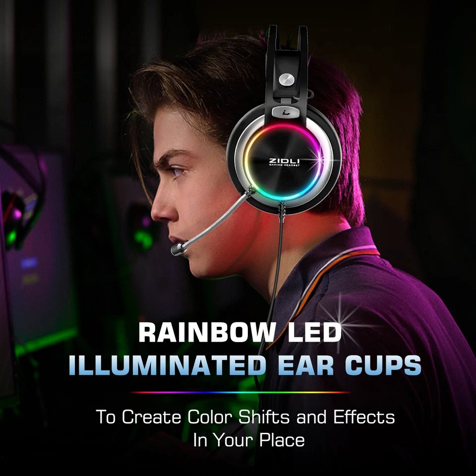  ZIDLI Pro Gaming Headset With Rainbow Lights For PS5&4/Xbox/Nintendo Switch/PC - Image 2 of 4
