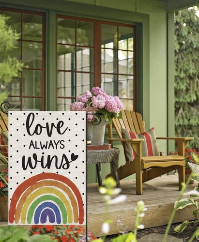Love Always Wins Garden Flag 12x18 Inch Double Sided,Rainbow Pride Gay Pride ... - Picture 4 of 8