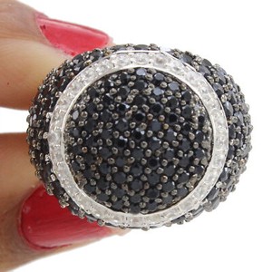 Authentic 3.5 Ct Dome Ring Round Cut Black Spinel 14k White Gold Plated Sterling Silver
