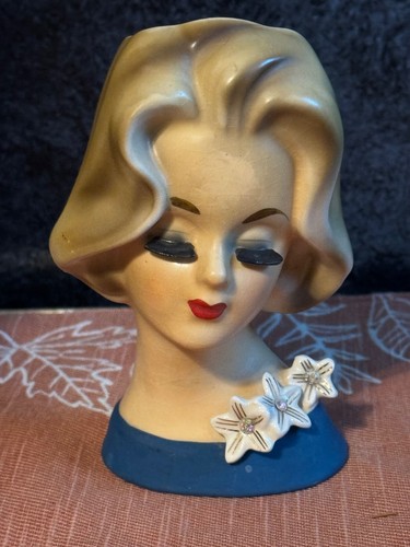 Vintage Lady Head Vase Napcoware C-6430 High Society Blonde Girl Rhinestone - Picture 2 of 6