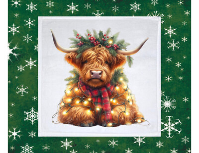 Christmas Highland Cow theme Dish Towel, 12x12, FREE ship, hand towels, choice