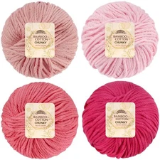 JubileeYarn Bamboo Cotton Chunky Yarn - 100g/Ball - Shades of Pink - 4 Balls