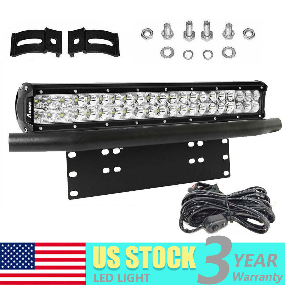 23'' Bull Bar Bumper License Plate Mount Bracket +20 inch LED Light Holder +Wire