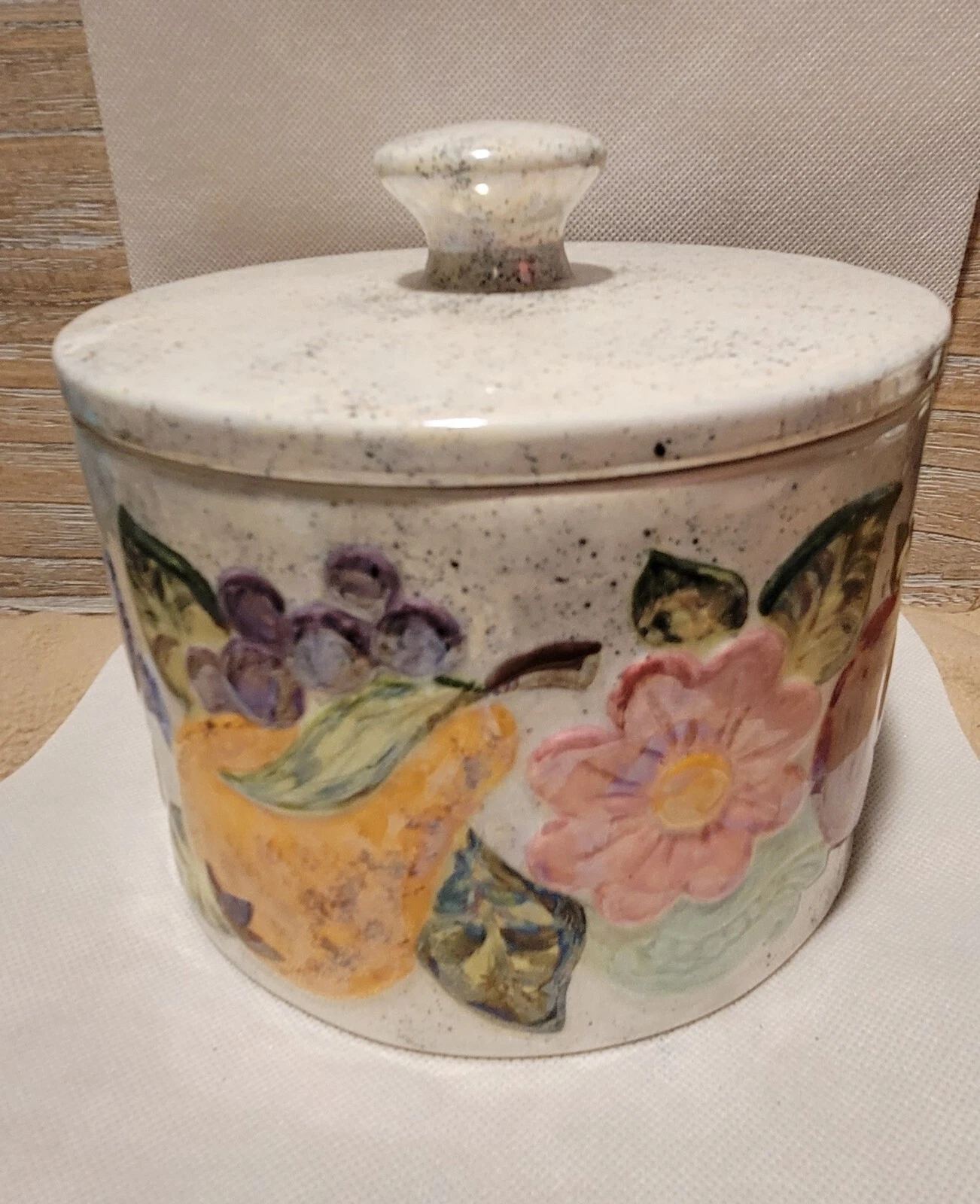 Jar Storage With lid Fruit & Flowers Signed Kitchen Home décor