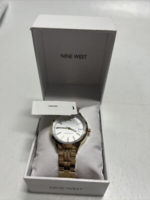 Nine West Womens PC21J7 Gold Band Stainless Steel Japanese Quartz Wrist  Watch
