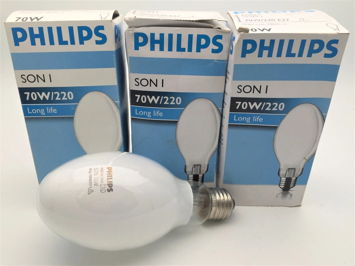 PHILIPS SON 70W 220 HPS Lamp Internal Self Start Ignitor E27 ED 2000k x3