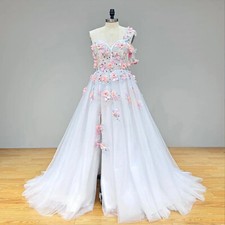 Elegant A-Line Wedding Dresses One Shoulder Colorful 3D Flowers Bridal Gowns