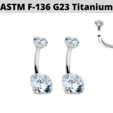 14G G23 TITANIUM INTERNALLY THREADED 4 PRONG SET DOUBLE CZ BELLY BUTTON RING